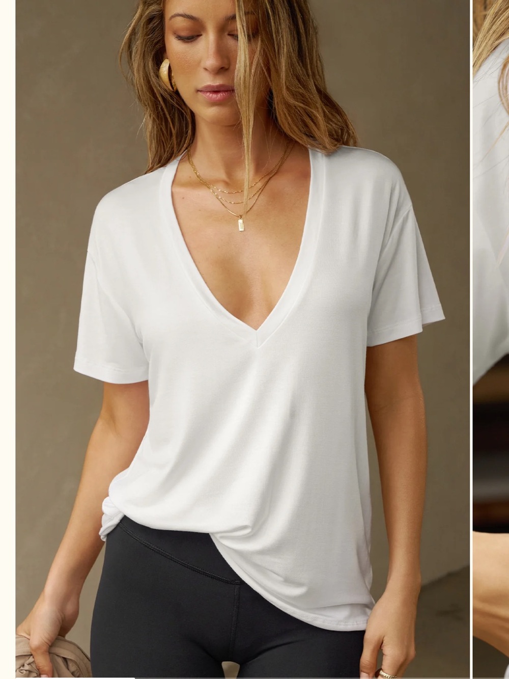Joah Brown Plunge V-Neck Short Sleeve White Tee
